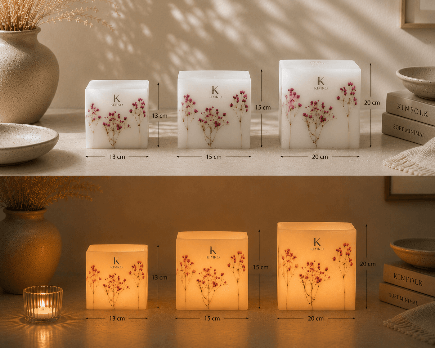 Bougie décorative en cire flowers — Les ROSALIES (carrées) — KimKo